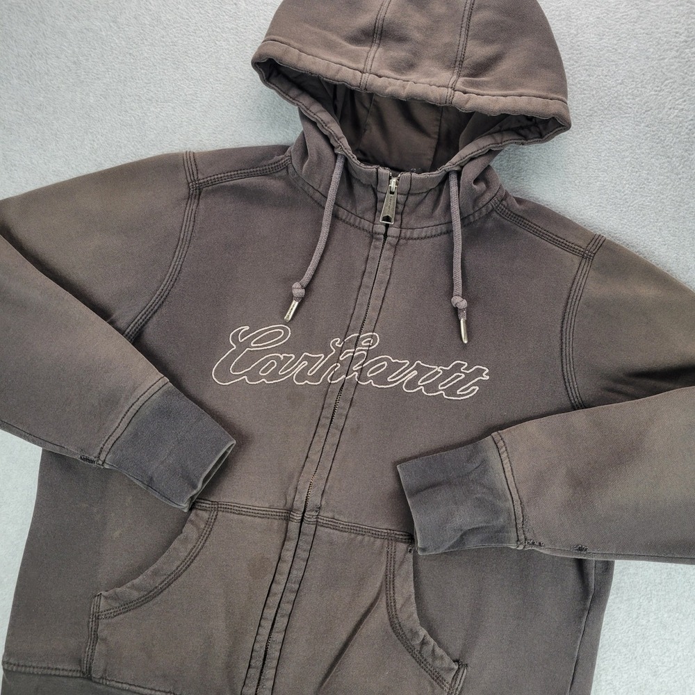 Carhartt Kids Full Zip Hoodie Faded Black Embroidered Logo Distressed Workwear